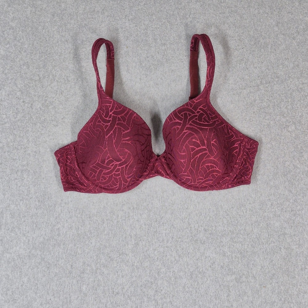 Vanity Fair Women Bra 36D Burgundy Geometric T Shirt Underwired Strap
